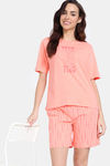 Zivame Peeking Barks Knit Cotton Shorts Set - Peach Nector — thumbnail 1